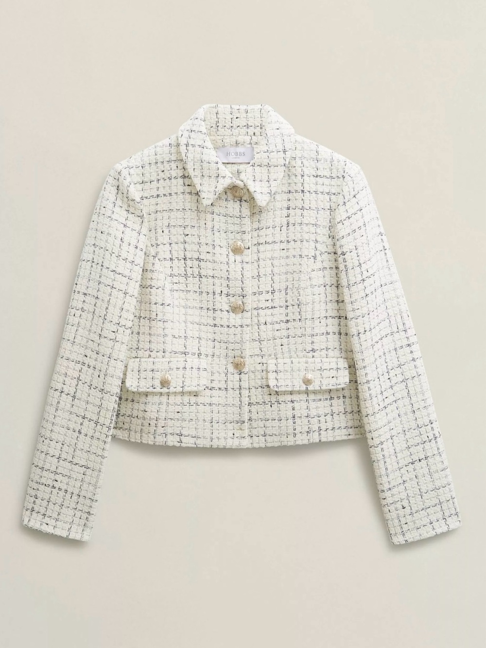 Zara Ivory Tweed Cropped Button Jacket